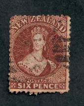 NEW ZEALAND 1862 Full Face Queen 6d Dull Red-Brown. Attractive copy, postmark off face. A few munted perfs. Cat val by CP with f