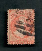 NEW ZEALAND 1862 Full Face Queen 1d Orange. Postmark across face. - 39091 - Used
