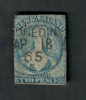 NEW ZEALAND Postmark DUNEDIN slug on Full Face Queen 2d Blue. Dated 18/4/65. The stamp is a trimmed perf. - 39093 - Used