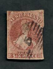 NEW ZEALAND 1855 Full Face Queen 6d Brown. Imperf. Touching down the right. Thin. Cat val by CP with faults from $75.00. - 39095