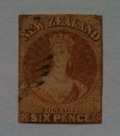 NEW ZEALAND 1855 Full Face Queen 6d Brown. White paper. No watermark. Some margin, mainly cut along the frame. Nice cancel, off