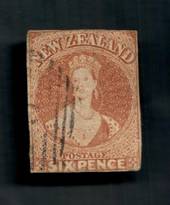 NEW ZEALAND 1855 Full Face Queen 6d Brown. White paper. No watermark. Cut along the frame, one good margin. Nice cancel, off fac