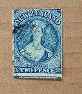 NEW ZEALAND 1855 Full Face Queen 2d Blue. Plate 1 showing early signs of wear. Three good margins touching along the top. Postma