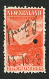 NEW ZEALAND 1898 Pictorial 5/- Red on Cowan paper. Watermark Sideways. Fiscally used. - 39221 - Fiscal