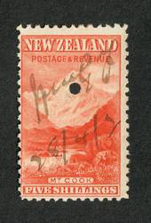 NEW ZEALAND 1898 Pictorial 5/- Red on unwatermarked paper. First Local Issue. Fiscally used. - 39222 - Fiscal