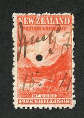NEW ZEALAND 1898 Pictorial 5/- Red on Cowan paper. Watermark Sideways Inverted. Fiscally used. - 39224 - Fiscal