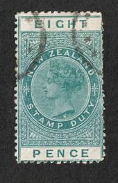 NEW ZEALAND 1880 Victoria 1st Long Type Fiscal 8d Green with superb corner circular date stamp. Small pinhole. - 39228 - VFU