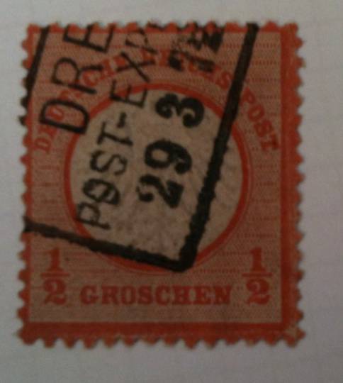 GERMANY 1872 Definitive ½g Orange-Vermilion. Small Shield. A second copy is available. The two were formerly joined and together