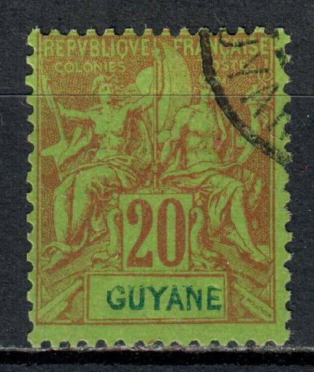 FRENCH GUIANA 1892 Definitive 20c Red on green. Very fine corner cancel. - 39491 - VFU