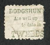 NEW ZEALAND 1882 Victoria 1st Second Sideface 2d Lilac. Perf 10. Advert in Green. Dodgshun's are well up in Hats in Tweed. - 399