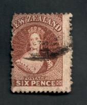 NEW ZEALAND 1862 Full Face Queen 6d Brown. The only "fault" is an unpleasant postmark that nevertheless leaves the face and most