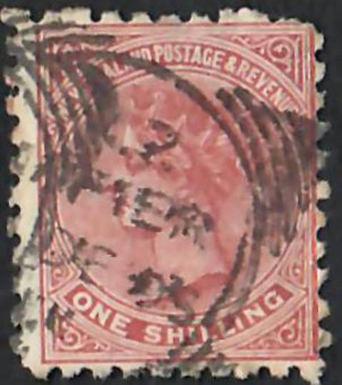NEW ZEALAND 1882 Victoria 1st Second Sideface 1/- Red-Brown. Perf 10. 3rd setting in Red to Brown-Red. Sunlight Soap. - 4009 - U