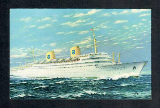 Coloured postcard of Swedish American Line MS Gripsholm. - 40277 - Postcard