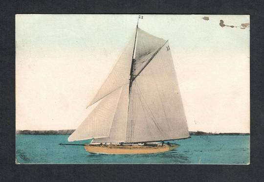 Coloured postcard of Yacht. An early card in good condition except fot the old black ink stains (not too unsightly). - 40345 - P