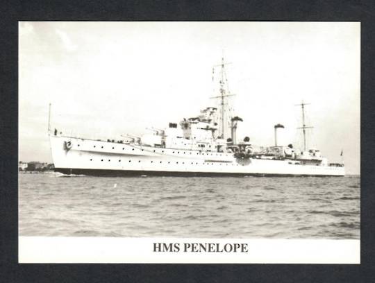 Reproduction of Real Photo held by The Imperial War Museum London of HMS PENELOPE. Details of the history of the ship are given.