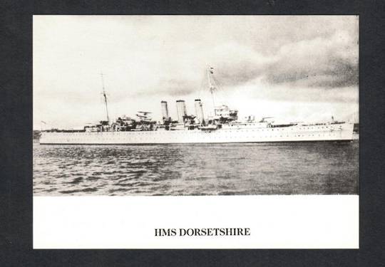 Reproduction of Real Photo held by The Imperial War Museum London of HMS DORSETSHIRE. Details of the history of the ship are giv