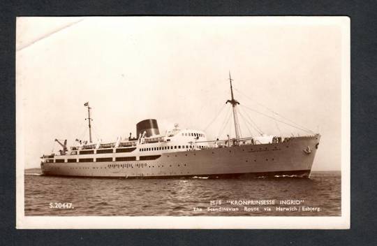 Real Photograph of M S Kronprinsesse Ingrid on the Scaninavian route via Harwich and Esbjerg. Crease. - 40401 - Postcard