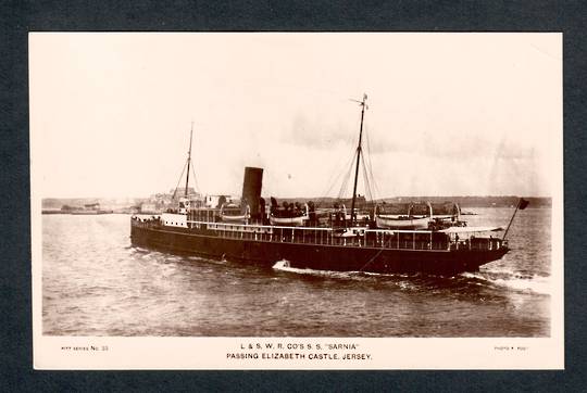 GREAT BRITAIN Real Photograph of London and South Western Railway S S Sarnia passing Elizabeth Castle Jersey. - 40481 - Postcard