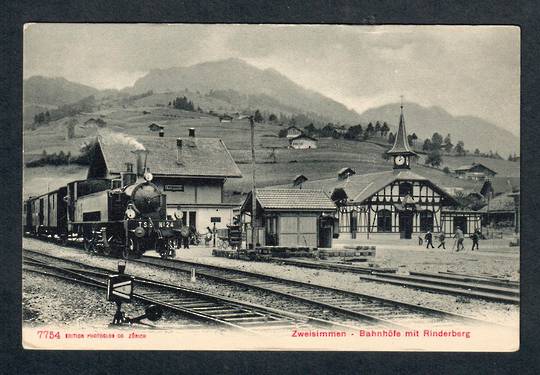 SWITZERLAND Postcard of Zweisimman Bahnhofe mit Rinderburg. Superb card. - 40509 - Postcard