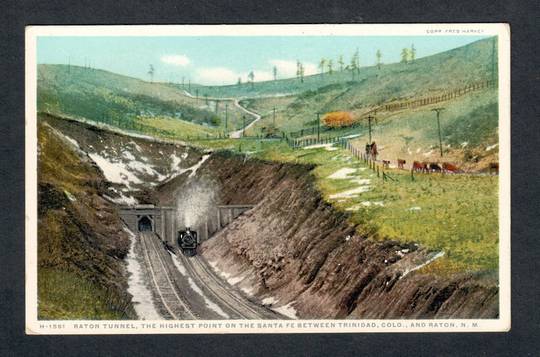 USA Coloured postcard of Baton Tunnel. The highest point on the Santa Fee Railway between Trinidad Col. and Baton N Mex. - 40516