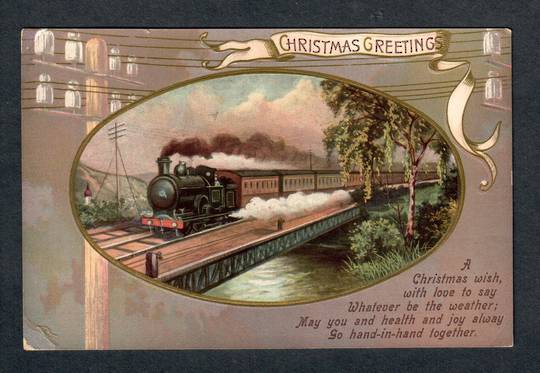 Coloured postcard. Christmas card. Train on bridge. - 40520 - Postcard