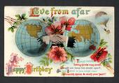 Coloured postcard of Globe of the World and Balloon. Happy Birthday. - 40938 - Postcard