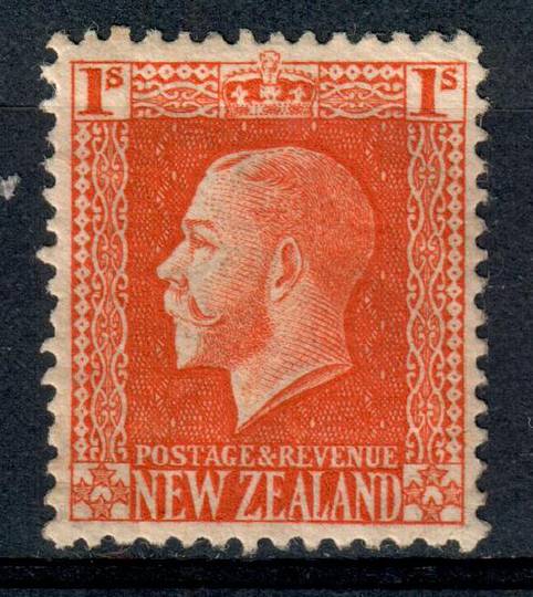 NEW ZEALAND 1915 Geo 5th Definitive 1/- Orange-Vermilion. Cowan paper. Perf 14x14½. Watermark 7. - 4192 - UHM