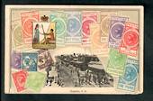 SOUTH AUSTRALIA Coloured postcard featuring the stamps of South Australia. T cachet on the reverse. Excellent condition. - 42107