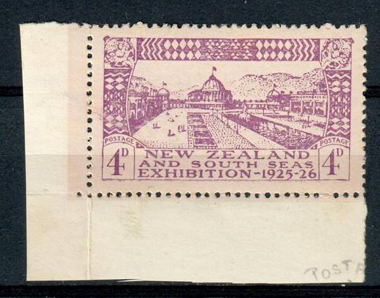 NEW ZEALAND 1925 Dunedin Exibition 4d Mauve. Row 10/1 POSTAGF flaw with both selvedge. - 4358 - LHM
