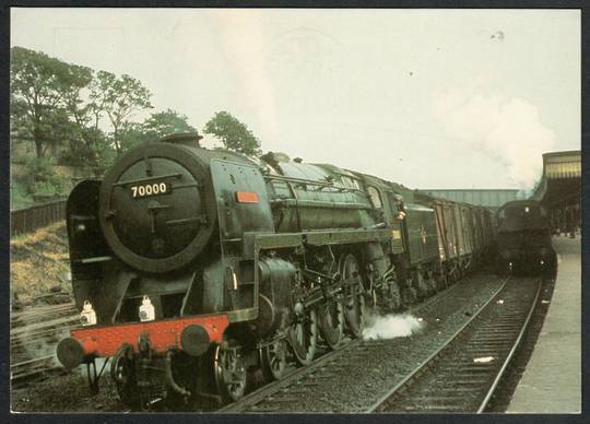 GREAT BRITAIN Modern Coloured Postcard of British Railways Standard Britannia Class 7MT 70000 Britannia at Lancaster in 1985. -