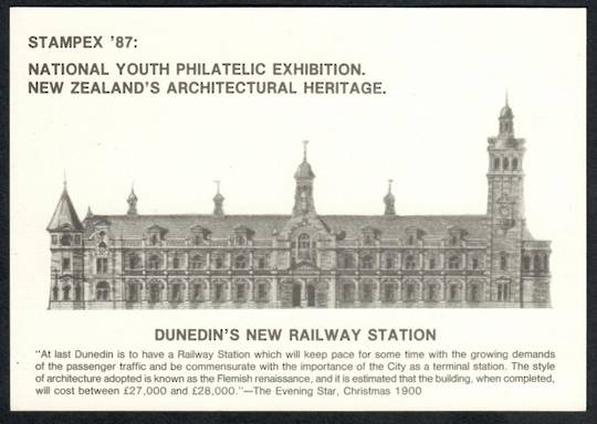 NEW RAILWAT STATION DUNEDIN Postcard. Stampea '87. - 440603 - Postcard