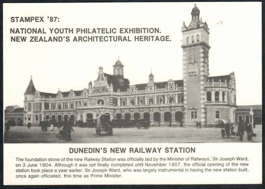 NEW RAILWAT STATION DUNEDIN Postcard. Stampea '87. - 440604 - Postcard