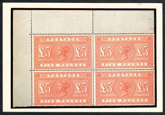 GREAT BRITAIN Victoria 1st £5 Orange. Block of 4. Modern Coloured Postcard. - 442616 - Postcard