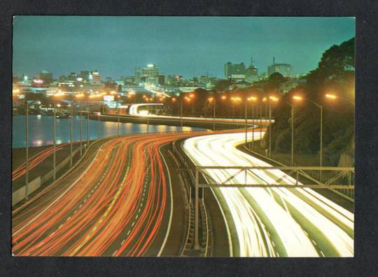 Modern Coloured Postcard by Gladys Goodall of the Fanshawe approach to the Auckland Harbour Bridge at night. - 444333 - Postcard