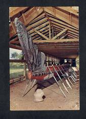 Modern Coloured Postcard by Gladys Goodall of War Canoe Waitangi overprinted by Fiesta Cabins of McMurray Road Paihia. - 444578