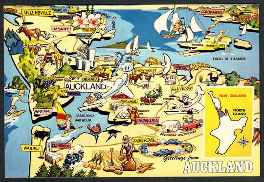AUCKLAND "Map". Modern Coloured Postcard by PPL of Hastings - 445233 - Postcard
