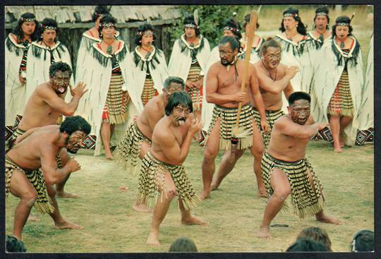 Modern Coloured Postcard of Maori Warriors in action Whakarewarewa. - 449577 - Postcard