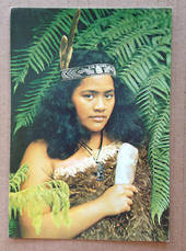 Coloured postcard of Maori Girl in Kiwi Feather Cloak. - 449593 - Postcard