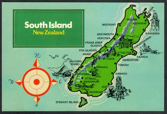 MAP of South Island. Modern Coloured Postcard. - 449776 - Postcard