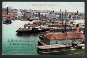 Coloured Postcard of (the Wharves) Auckland City. Overprint for Christmas. - 45249 - Postcard