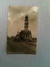 Real Photo by Radcliffe of Town Hall, Auckland showing statue of Sir George Grey and Tram. - 45410 - Postcard