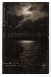 Real Photograph by Radcliffe. Moonlight on the Manukau. "Tall ship' in the foreground. - 45578 - Postcard