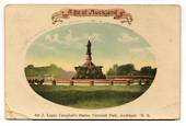 Coloured postcard of Sir John Logan Campbell's Statue Cornwall Park. One bad corner. - 45648 - Postcard