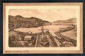 Sepia Postcard of Lyttleton and Harbour. Ship in Dry Dock. - 48334 - Postcard