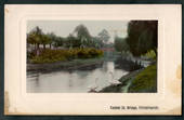 Coloured postcard of Cashel St Bridge Christchurch. Stain. - 48404 - Postcard