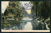 Coloured postcard of River Avon Armagh Street Bridge Christchurch. New Years Greetings. - 48453 - Postcard