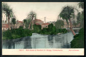 Coloured postcard of Mill Island and Hereford Street Bridge Christchurch. - 48542 - Postcard