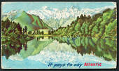 Coloured postcard. Painting of Lake Matheson. It pays to say Atlantic. (Crayon on the reverse). - 48763 - Postcard