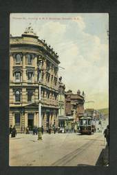 Coloured postcard of Princes Street showing AMP Buildings Dunedin. Tram prominent. - 49238 - Postcard