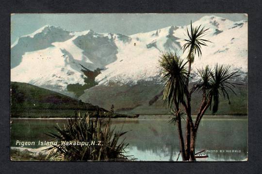 Coloured postcard of Pigeon Island Wakatipu. - 49434 - Postcard